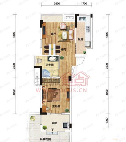 当代国际花园未来域1室2厅户型图