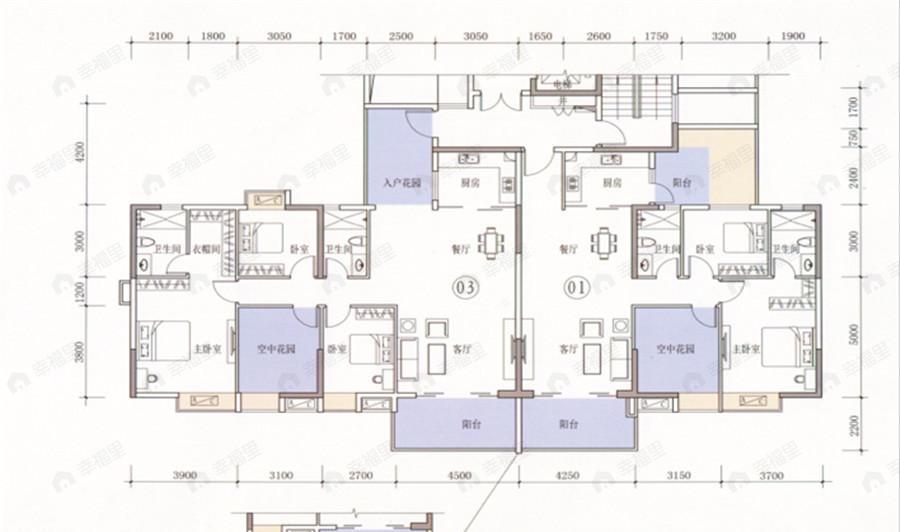 2室2厅1卫建面121平户型图