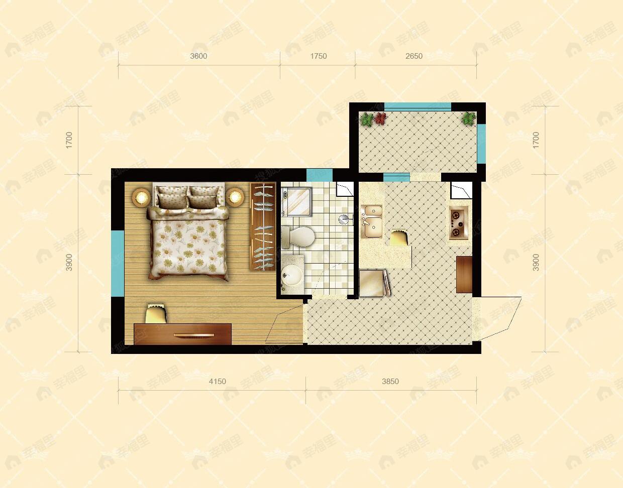 1室1厅1卫建面47平户型图