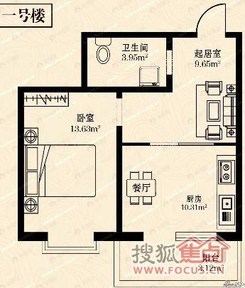 金都府邸1室1厅户型图