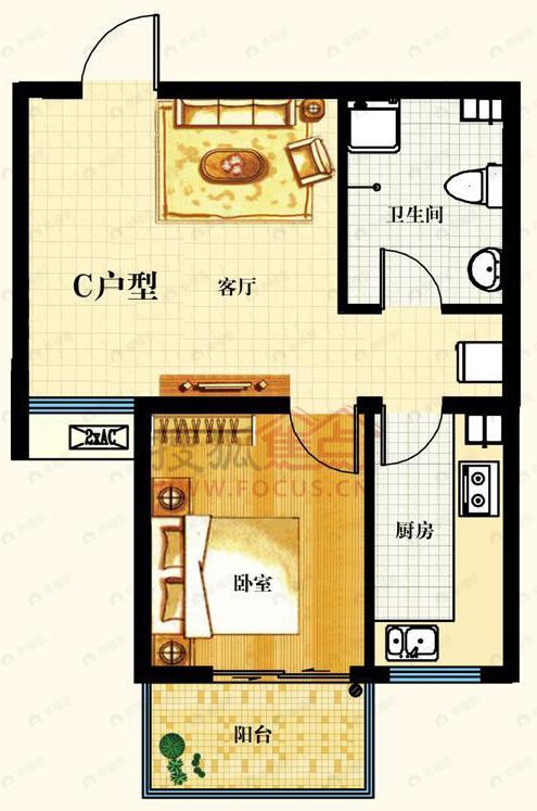 1室1厅建面60平户型图