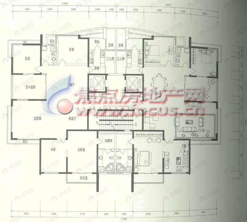 3室3厅建面226平户型图