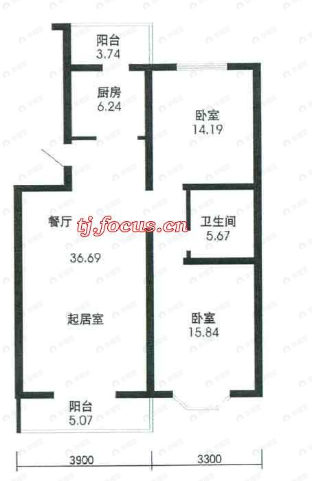 2室1厅建面96平户型图