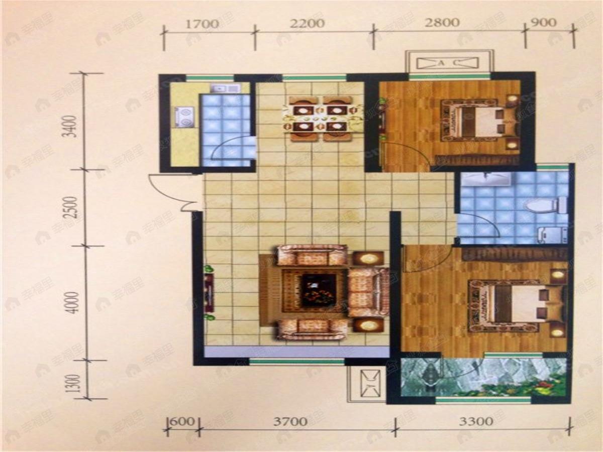 2室2厅建面100平户型图