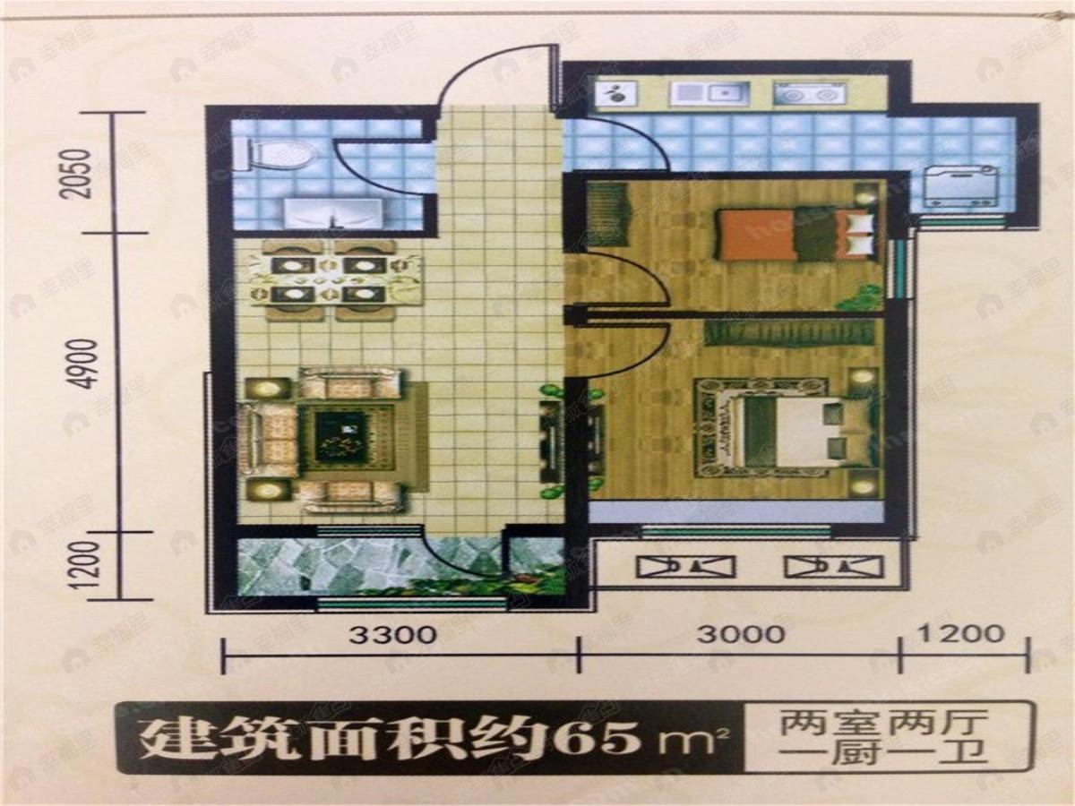2室2厅建面65平户型图