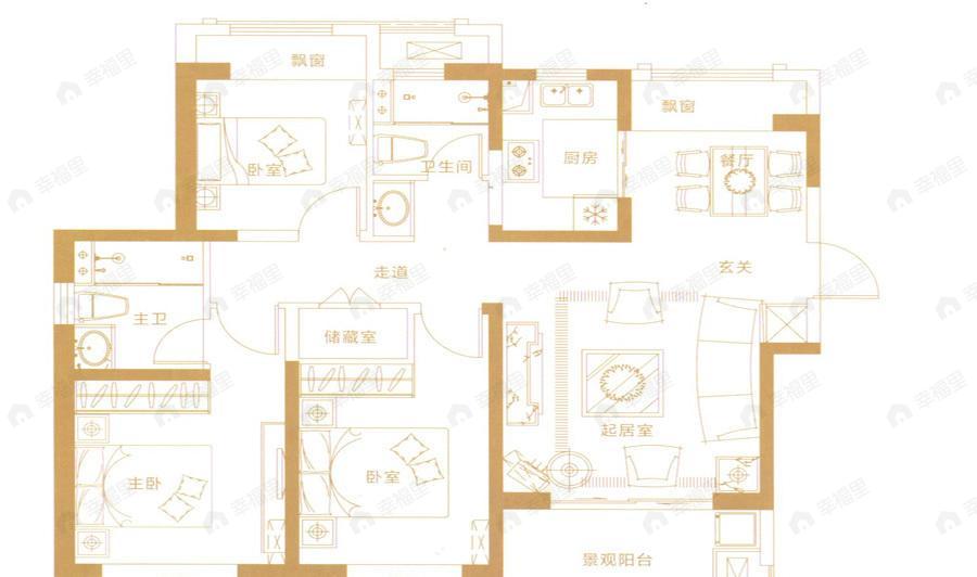 3室2厅1卫建面118平户型图