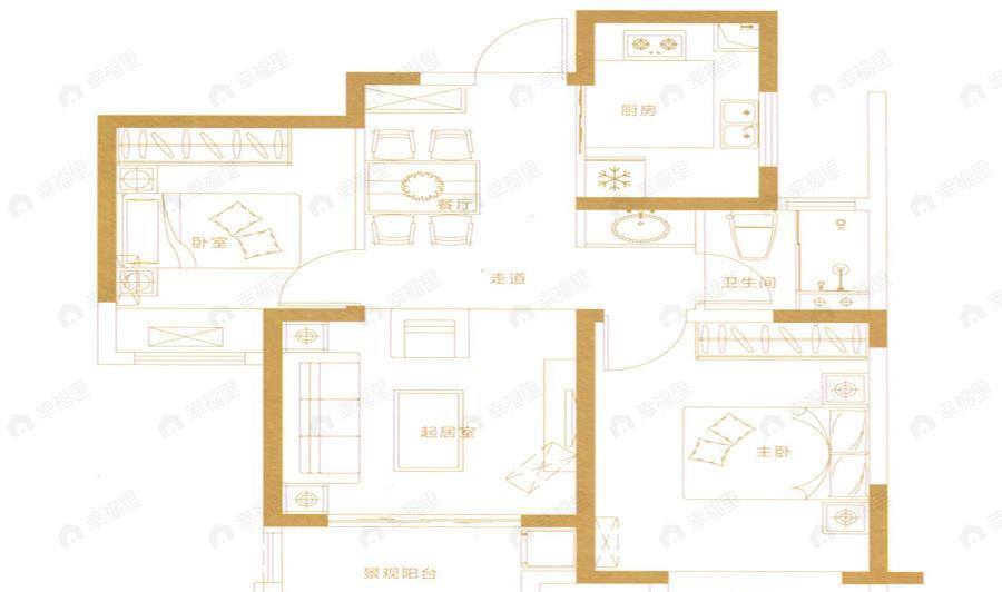 2室2厅1卫建面78平户型图