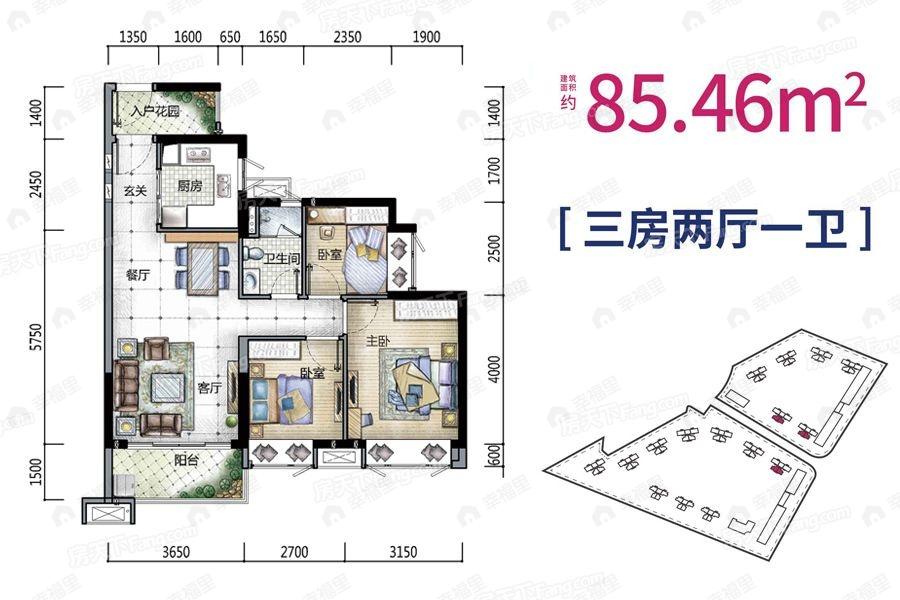 时代春树里3室2厅1卫户型图