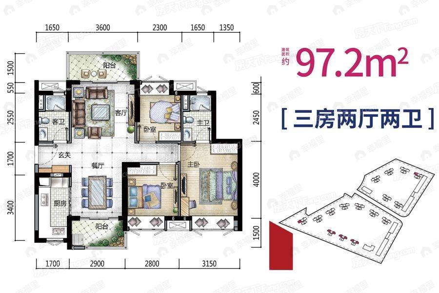 时代春树里3室2厅1卫户型图