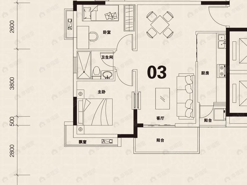2室2厅建面76平户型图