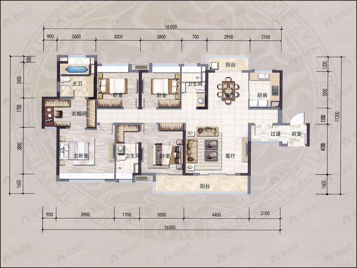 4室2厅建面163平户型图