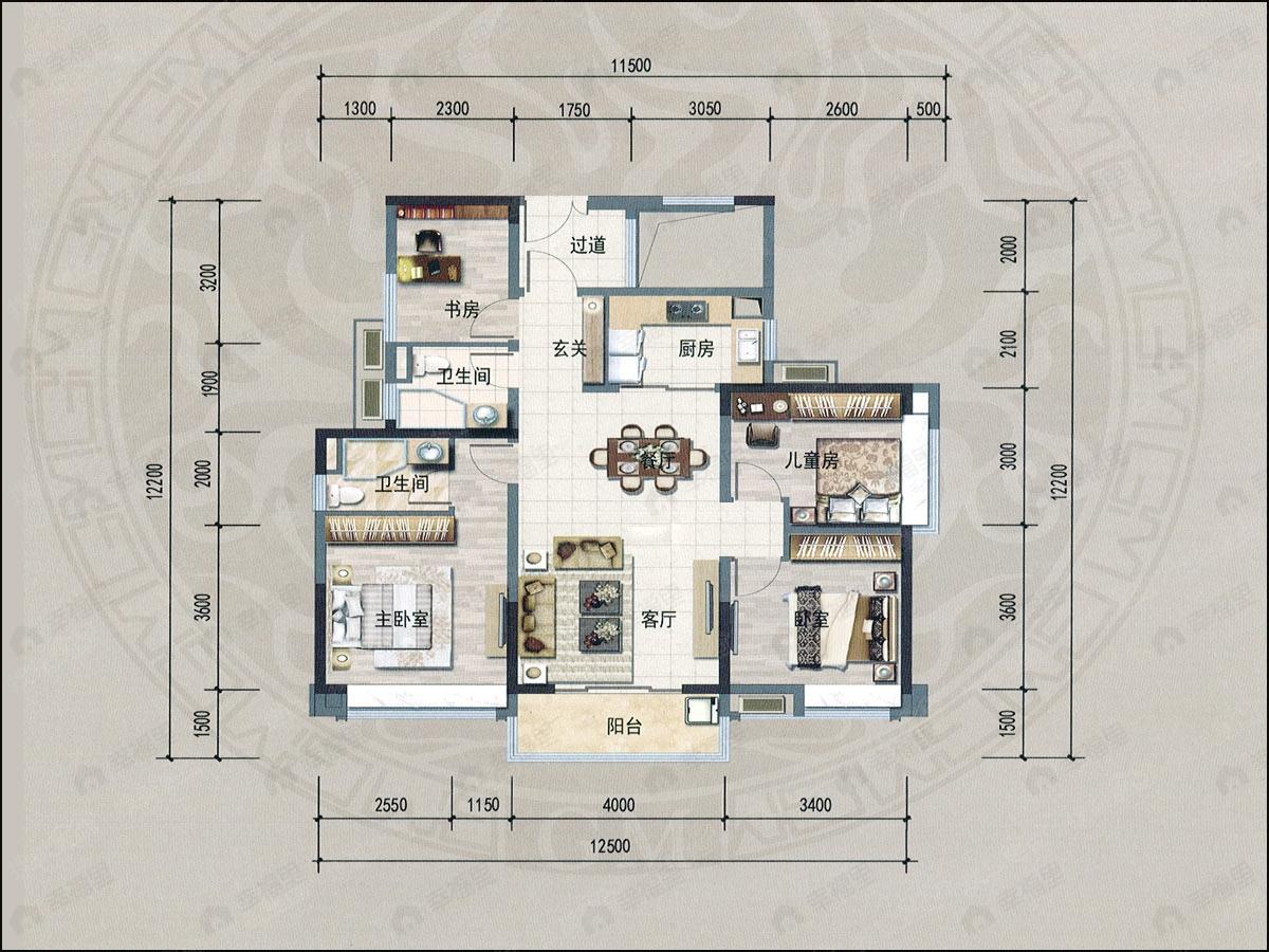 4室2厅建面120平户型图