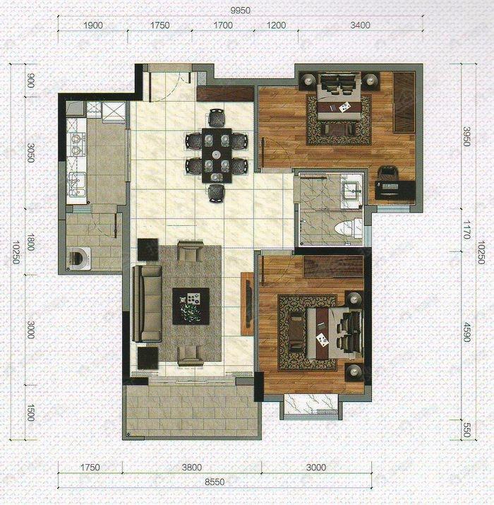 2室2厅建面86平户型图