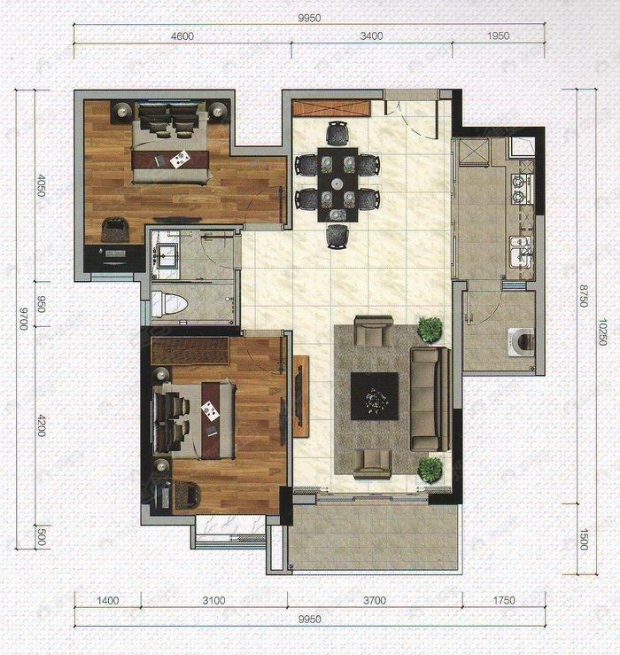 广州荔湾君荟名轩2室2厅户型图