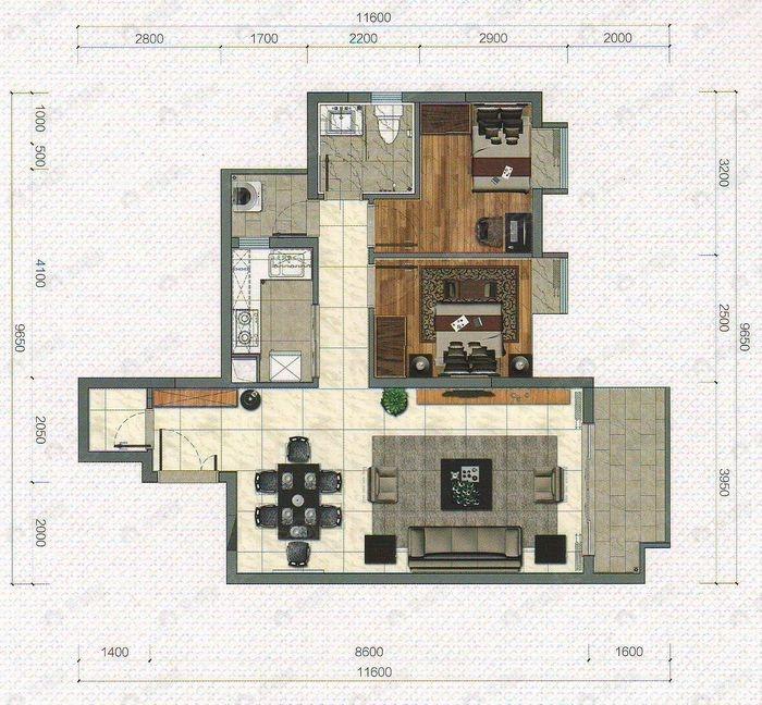 2室2厅建面84平户型图