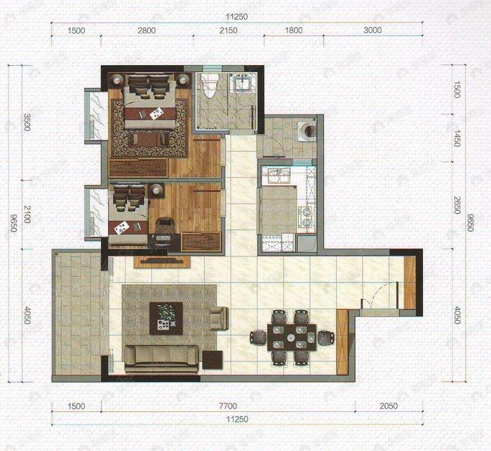 广州荔湾君荟名轩2室2厅户型图