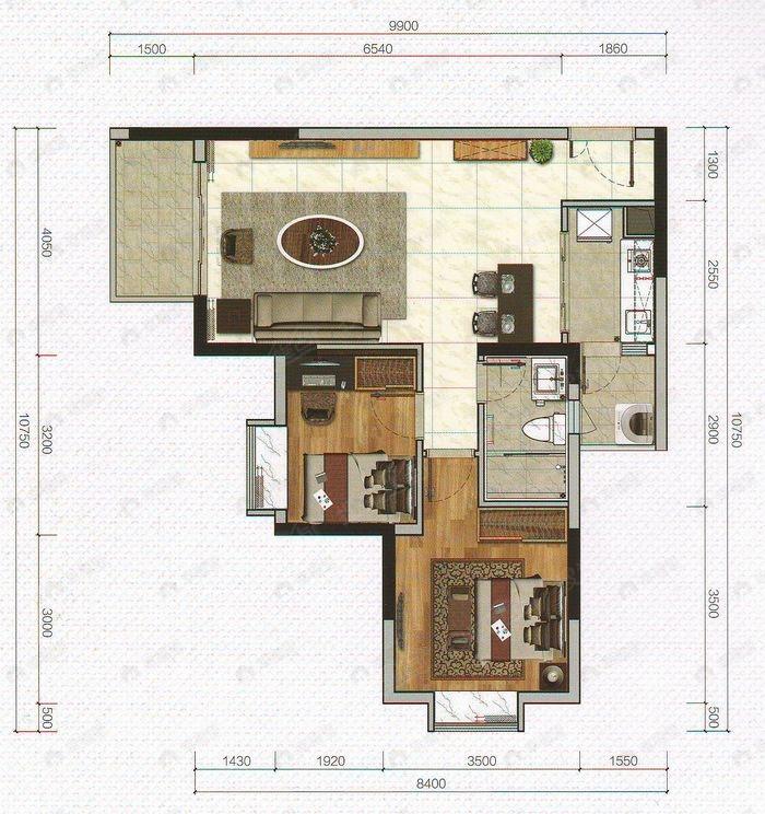 广州荔湾君荟名轩2室2厅户型图