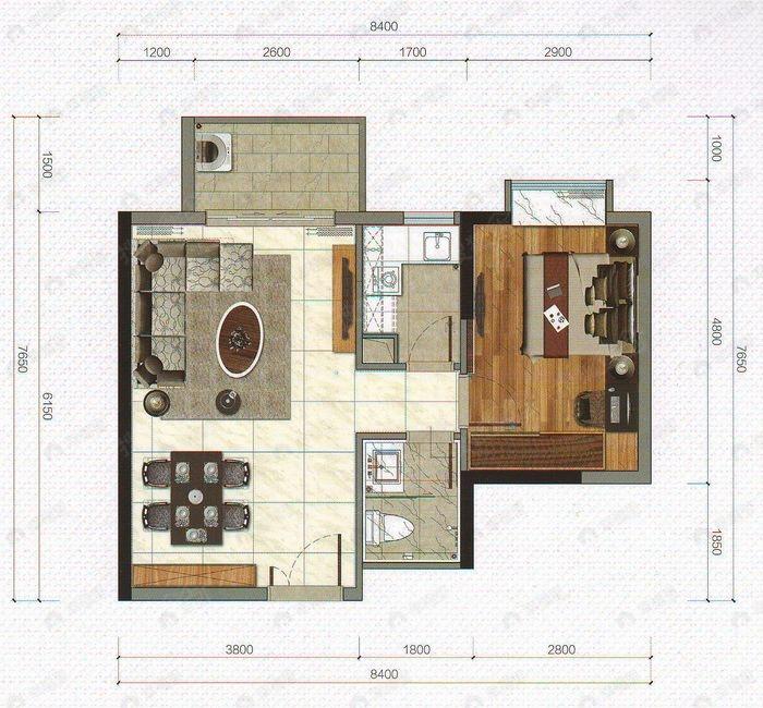 1室2厅建面56平户型图