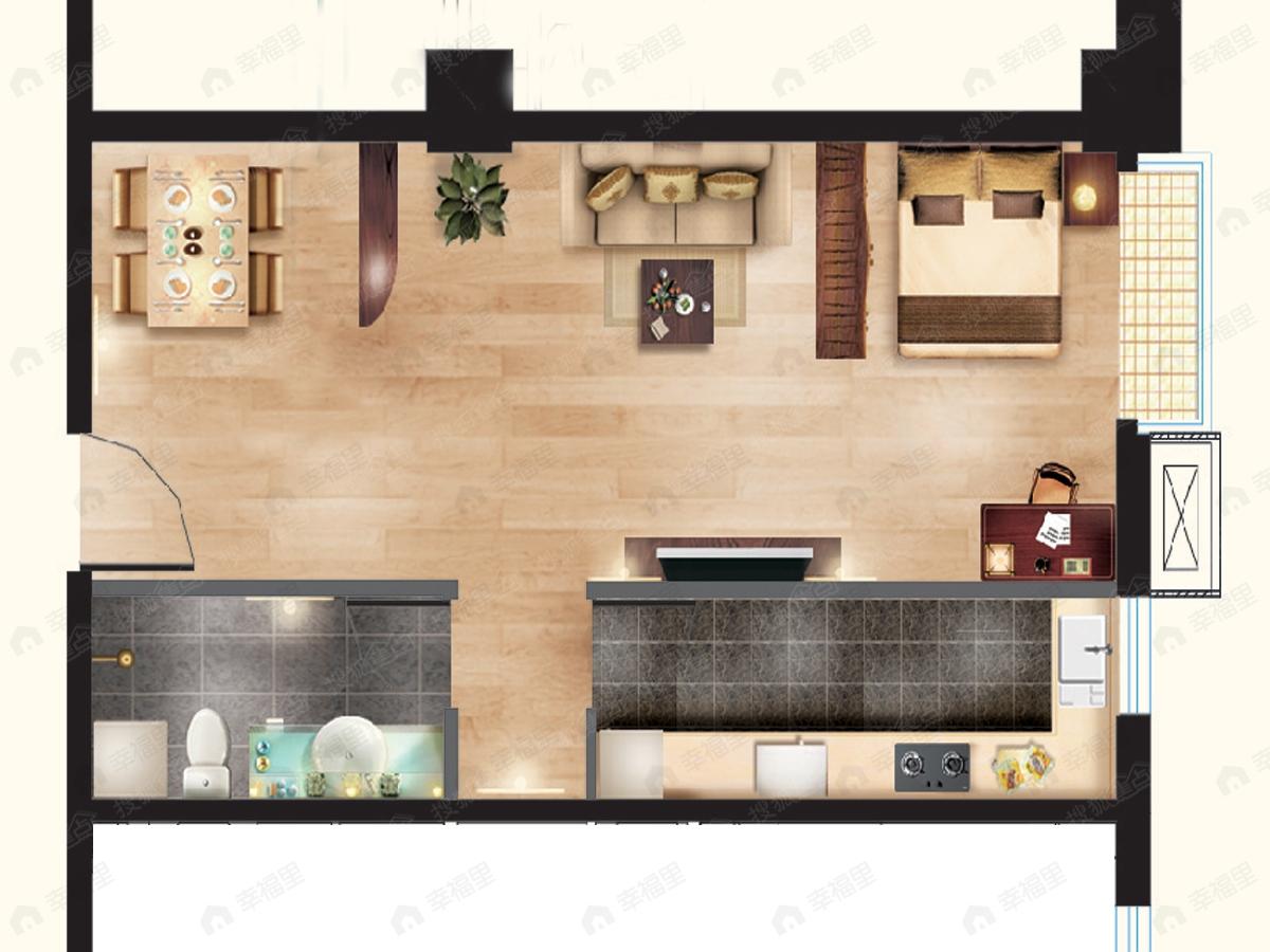 1室2厅建面58平户型图