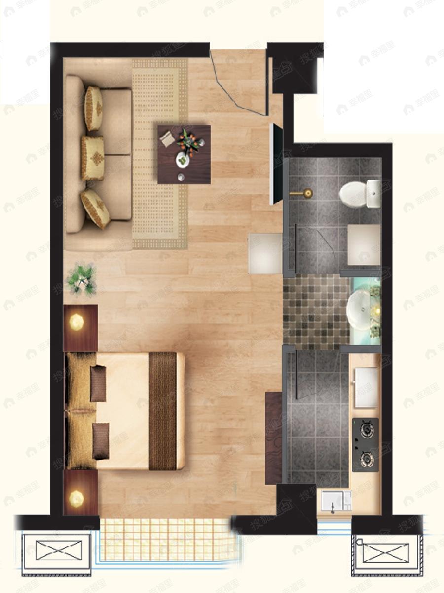 1室1厅建面48平户型图
