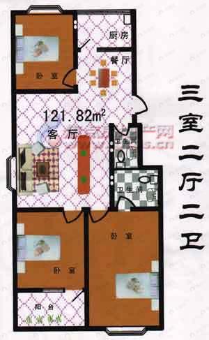 3室2厅建面121平户型图