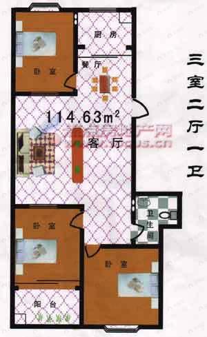 3室2厅建面114平户型图