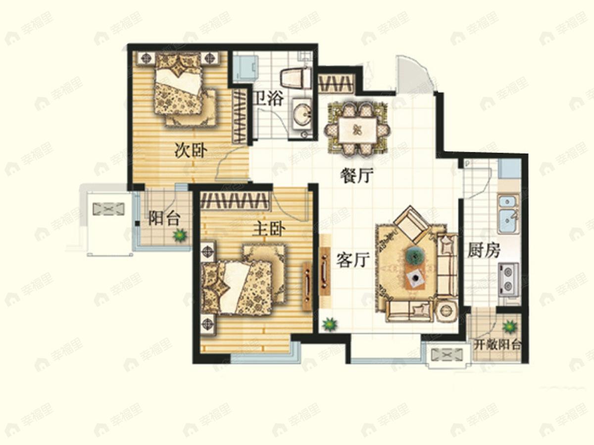 2室2厅建面77平户型图