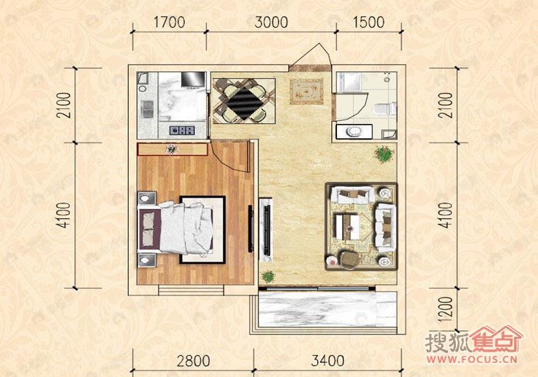 1室2厅建面54平户型图