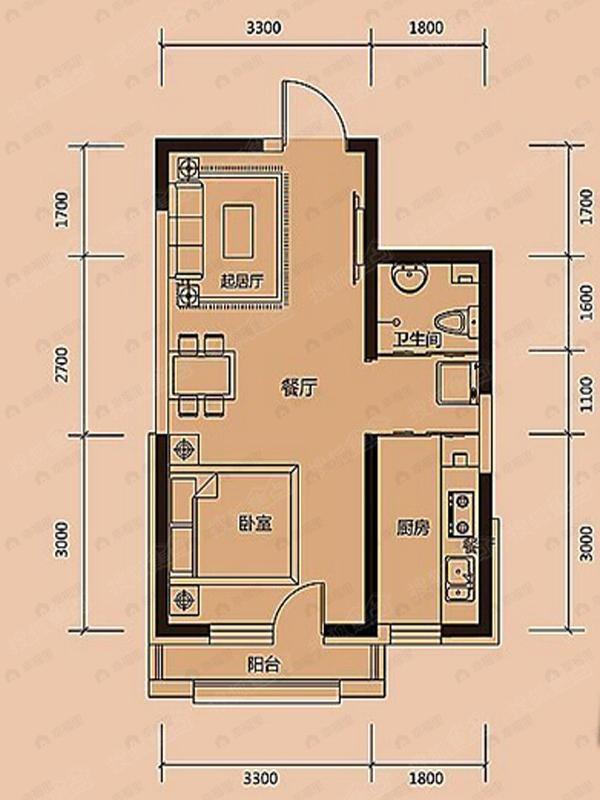 2室2厅建面46平户型图