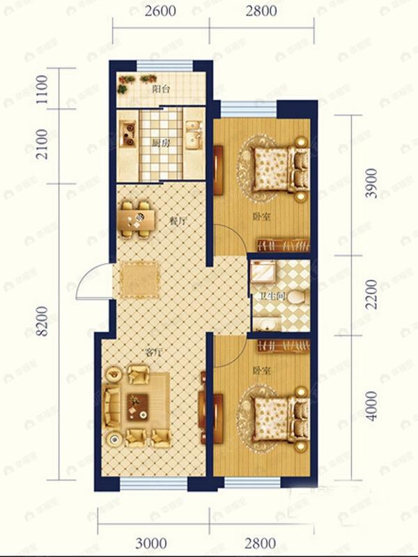 新星宇和源二期塞纳1室2厅户型图