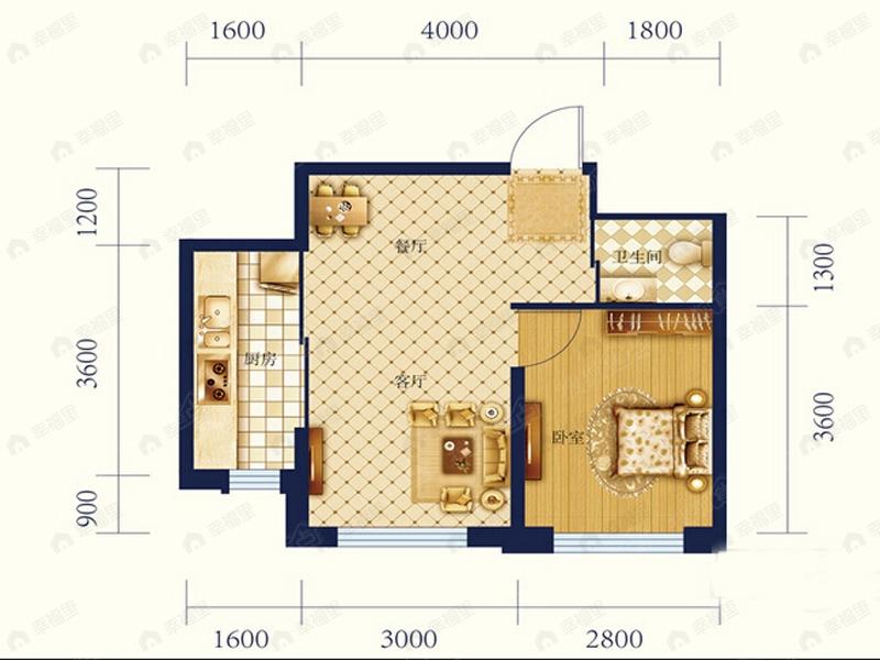 新星宇和源二期塞纳1室2厅户型图