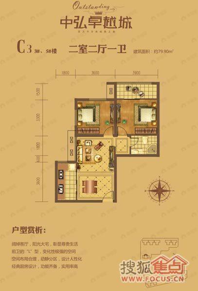 中弘卓越城2室2厅户型图
