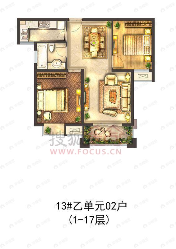 2室2厅1卫建面80平户型图