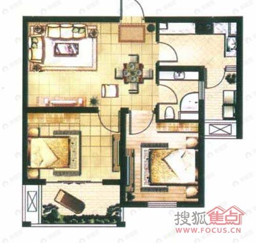 2室2厅1卫建面73平户型图