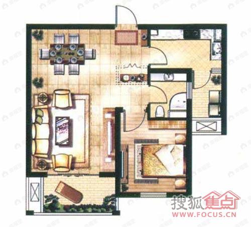 城置御水华庭1室2厅1卫户型图