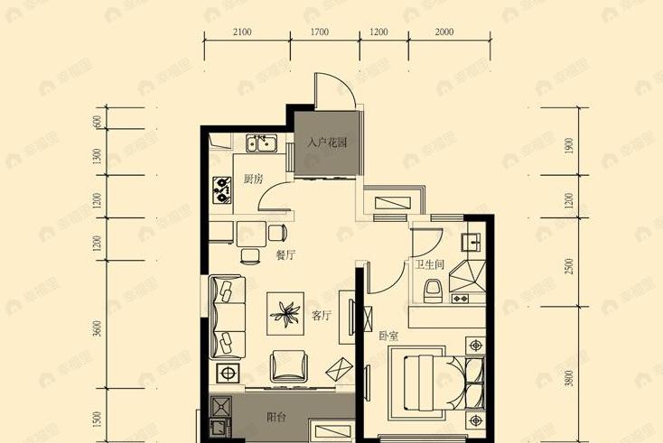 江山里1室2厅1卫户型图