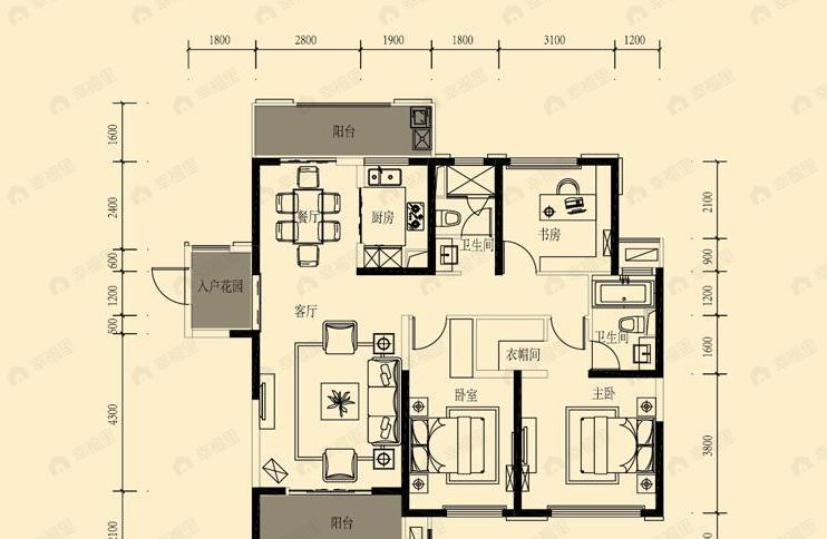 江山里3室2厅1卫户型图