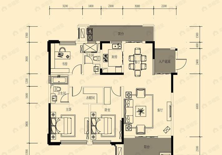 3室2厅1卫建面146平户型图