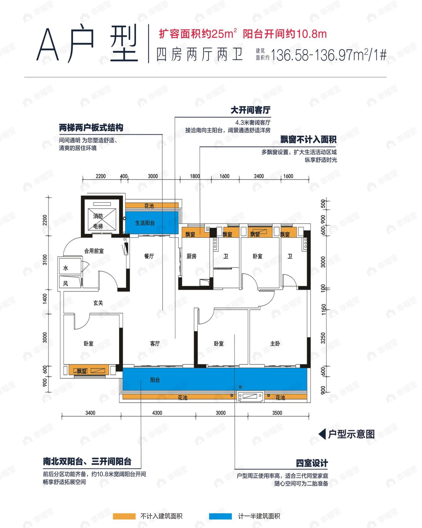 4室2厅1卫建面136平户型图