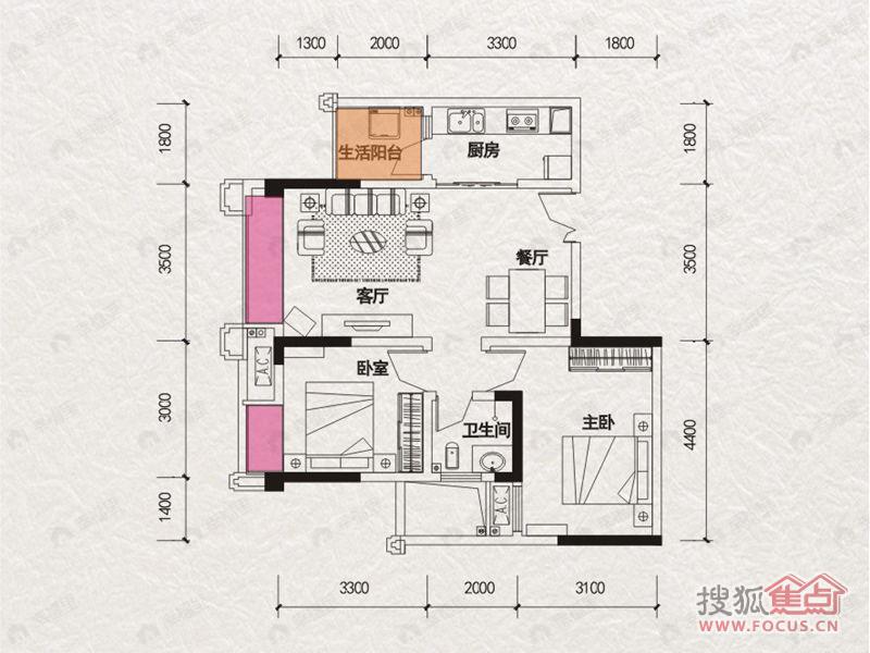 2室2厅建面60平户型图