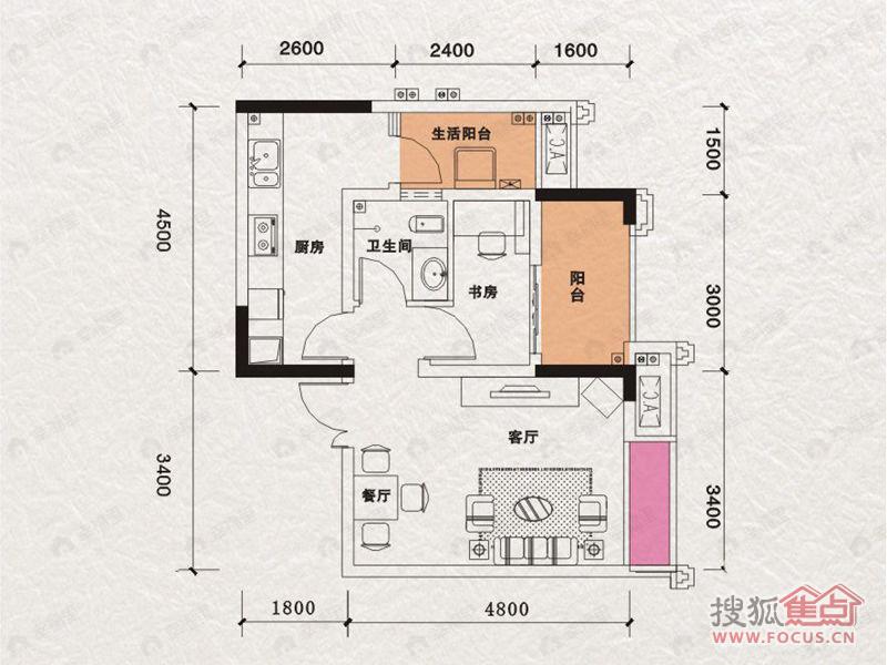 科艺福江名都1室2厅户型图
