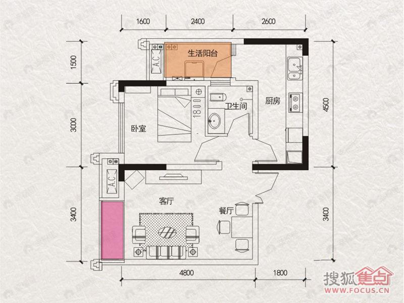 科艺福江名都1室2厅户型图
