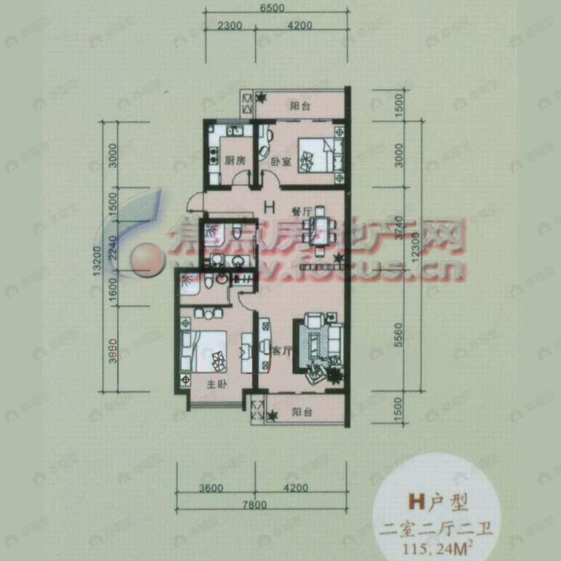 2室2厅建面115平户型图