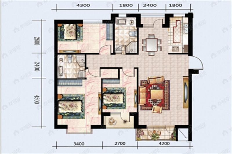 3室2厅建面124平户型图