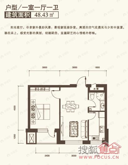水晶蓝湾1室1厅户型图