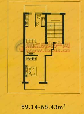 1室1厅建面59平户型图