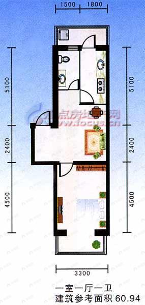 1室1厅建面60平户型图
