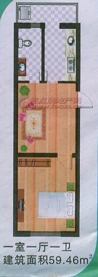 1室1厅建面59平户型图