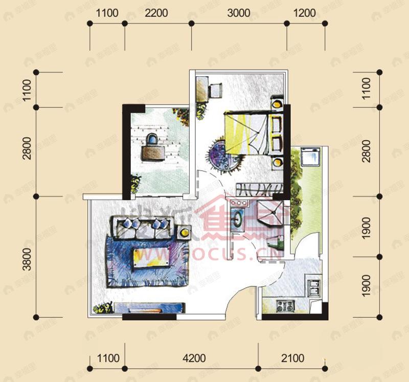 1室1厅建面48平户型图