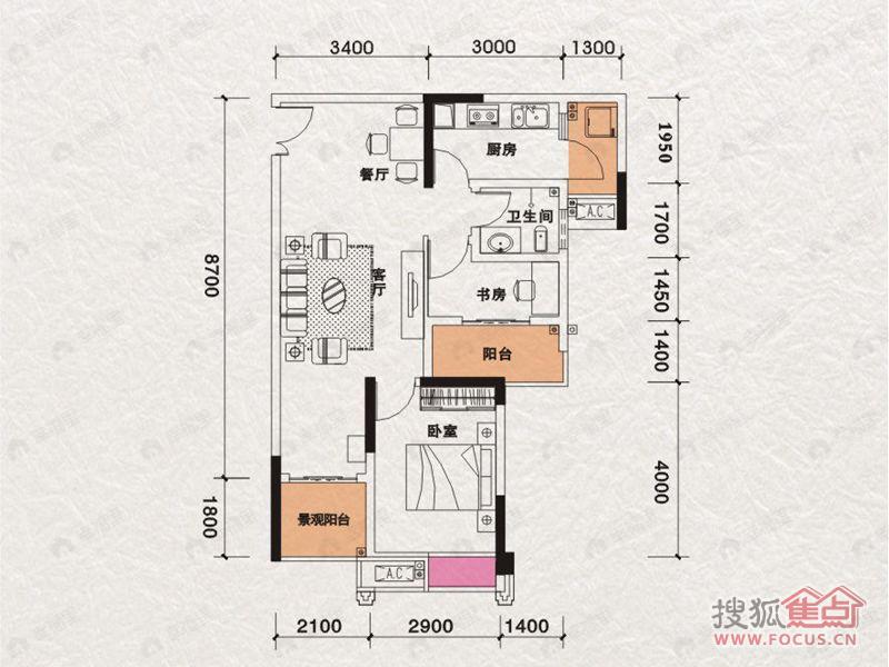 2室2厅建面58平户型图